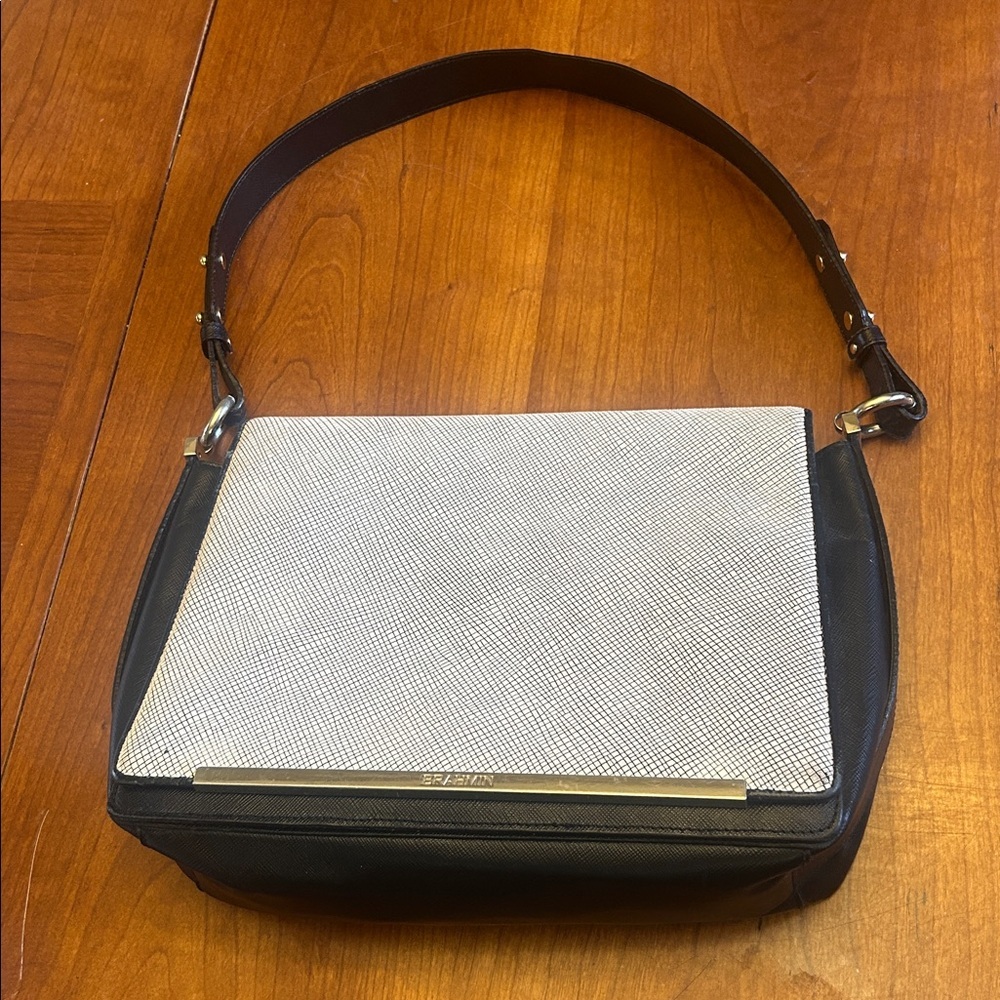 Brahmin Hudson Shoulder Bag Purse Handbag Art Deco Leather Flap Designer